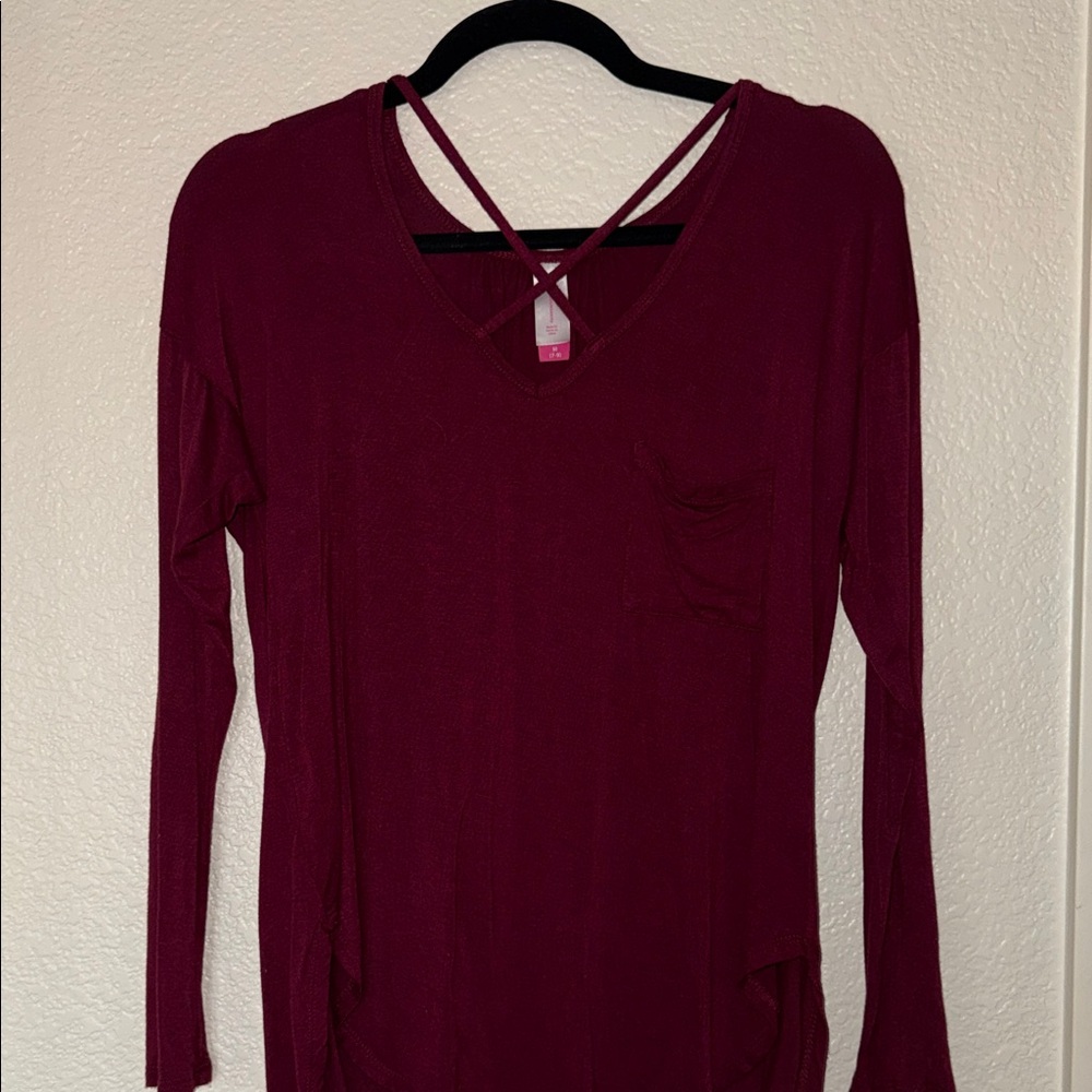 Women's Burgundy Long Sleeve Top